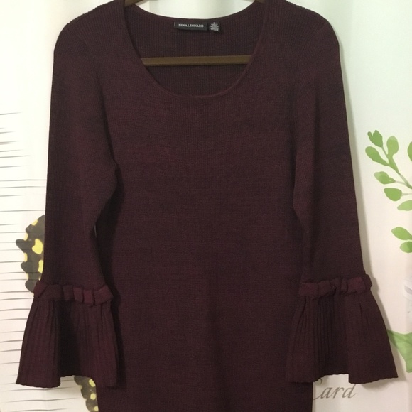 👗Women's Nina Leonard Bell Sleeve Ribbed Sweater Dress~Size Large👗 - Picture 3 of 9